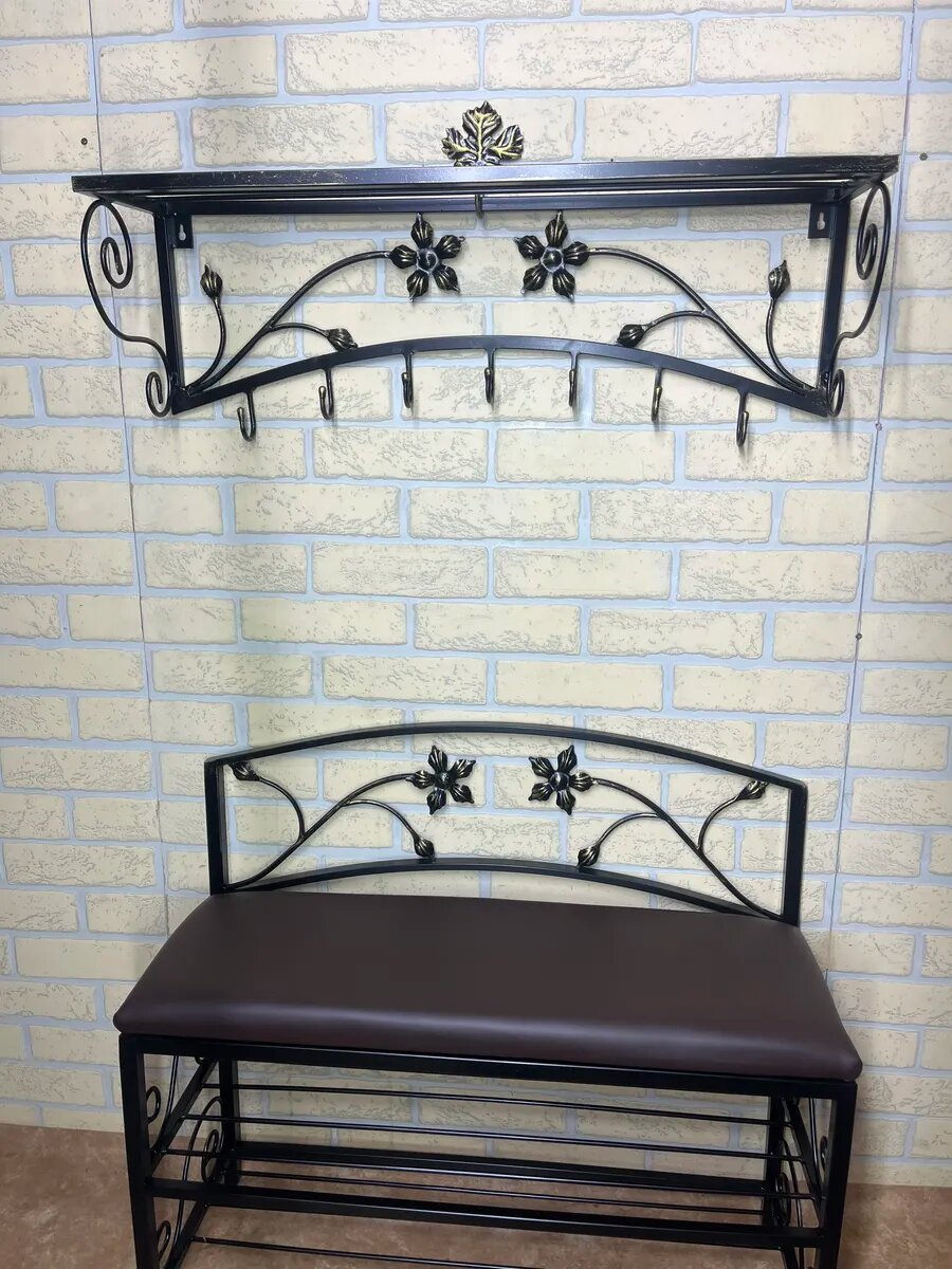 Кованая прихожая, вешалка + банкетка, Студия кованой мебели Нива, цвет коричневый — фото 1