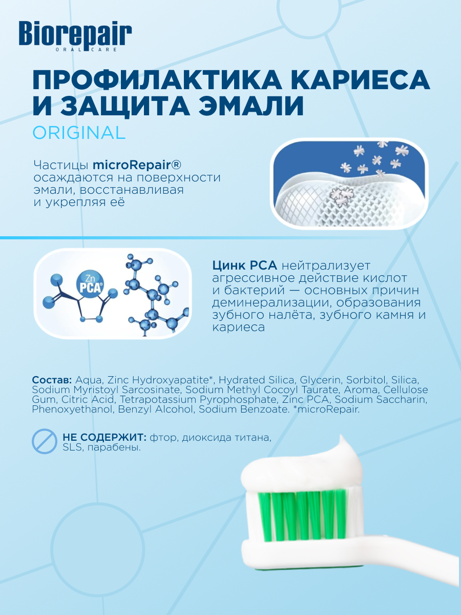 Зубные Пасты Xiaomi Зубная паста Biorepair Original Профилактика кариеса и защита эмали, 75 мл