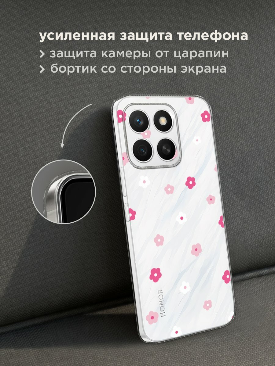 Чехол на Honor X8c / Хонор X8c с принтом "Весенние цветочки рисунок", прозрачный — фото 1