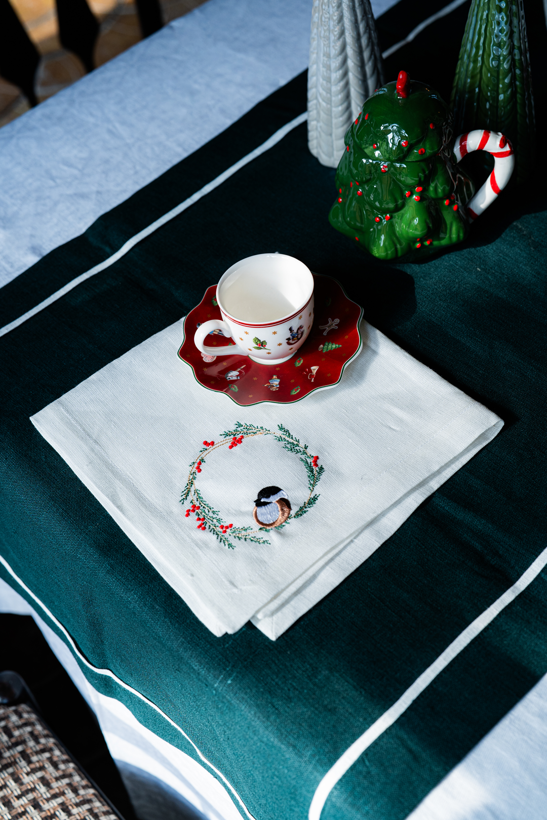 Набор салфеток, льняные, квадратные, с новогодней вышивкой, 45x45 см, 4 штуки