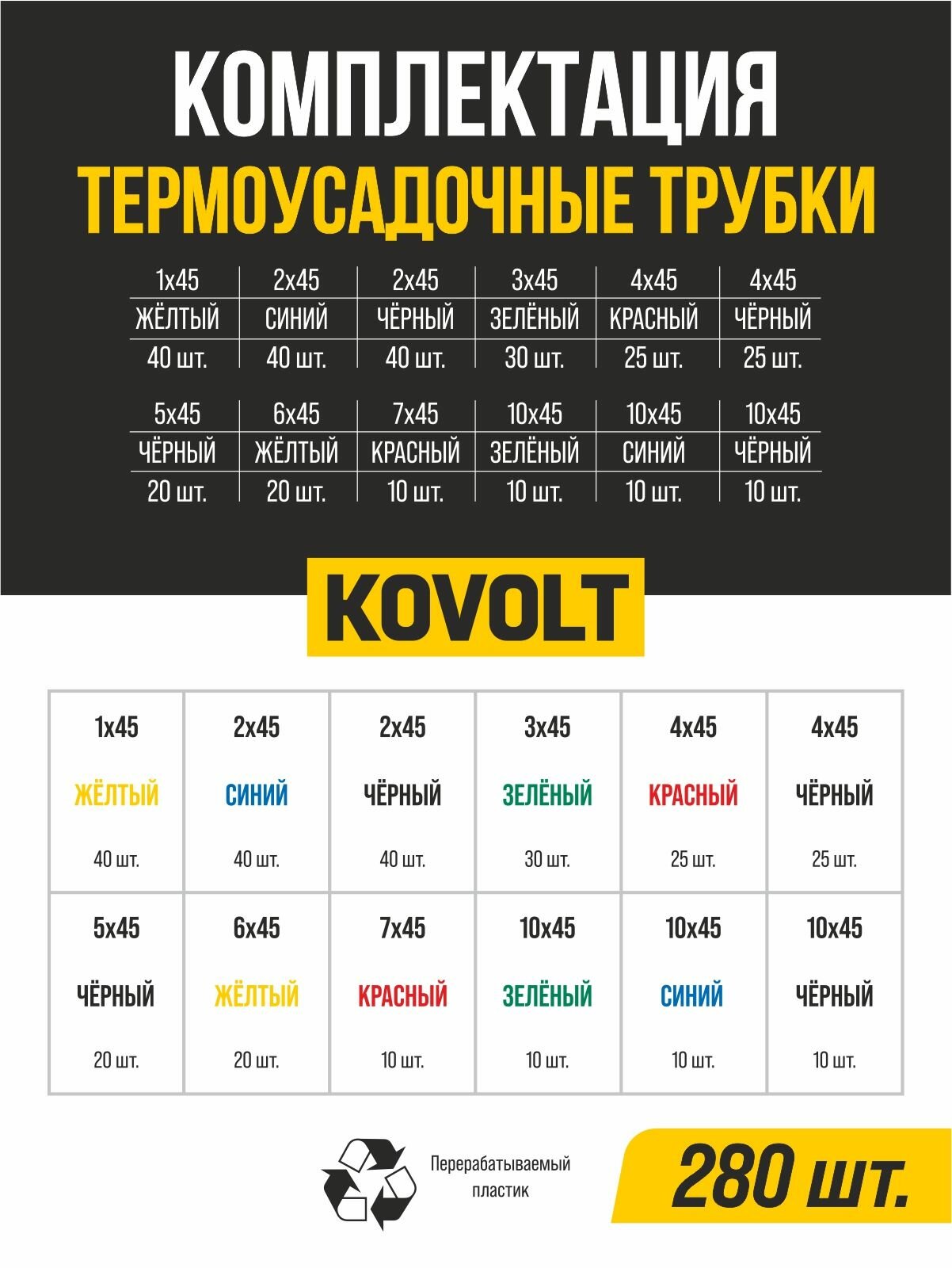 Набор термоусадочных трубок, 280 шт, KOVOLT — фото 1