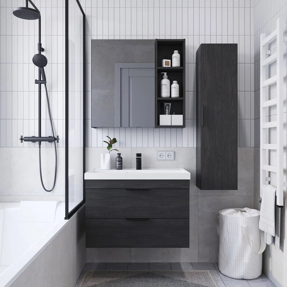 Тумба под раковину тумба для ванной подвесная Итана Alta 80 790х443х520 под умывальник Clarissa 80 Морское дерево Карбон