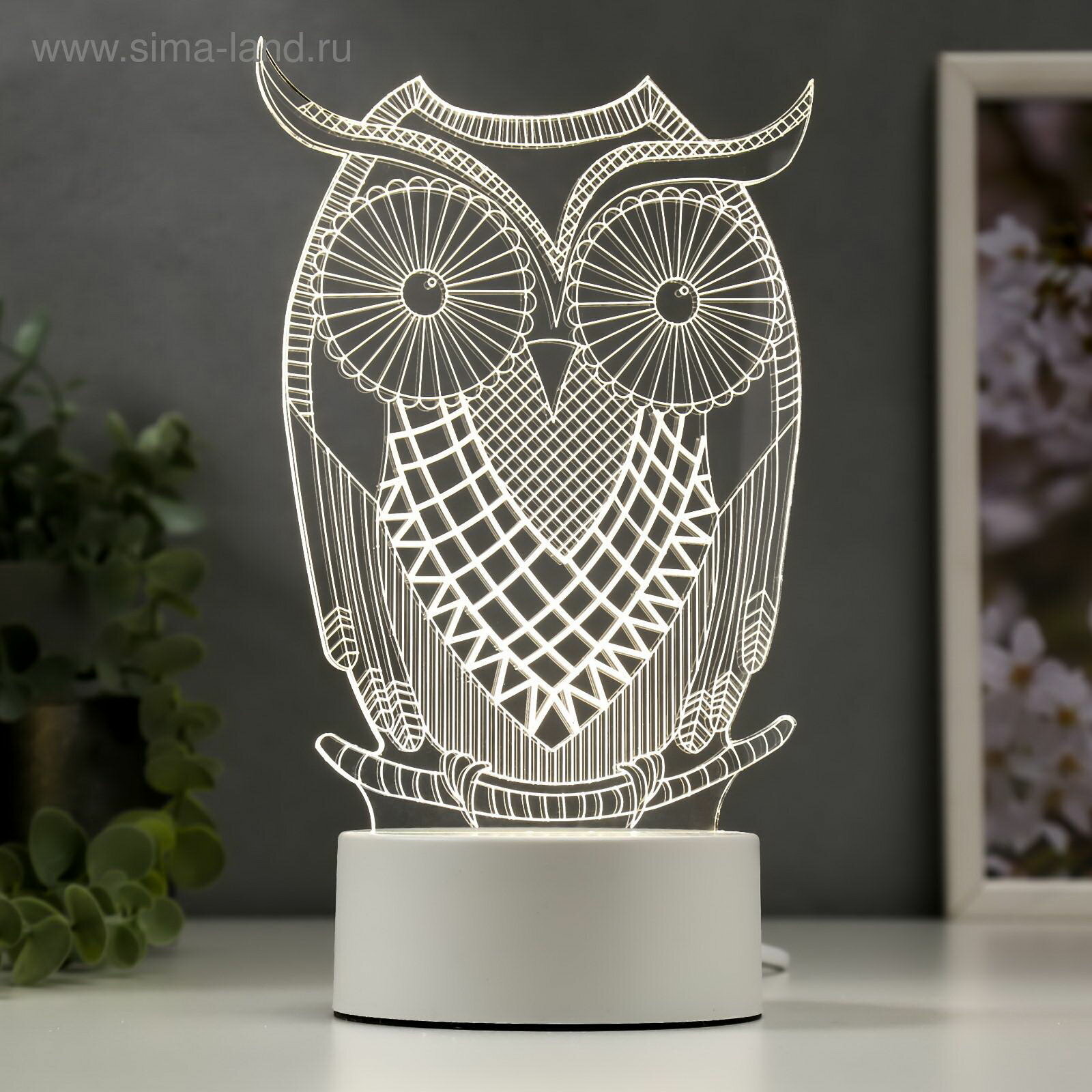 Светильник "Большой филин" LED белый от сети 9.5x13x22 см стиль: декоративные