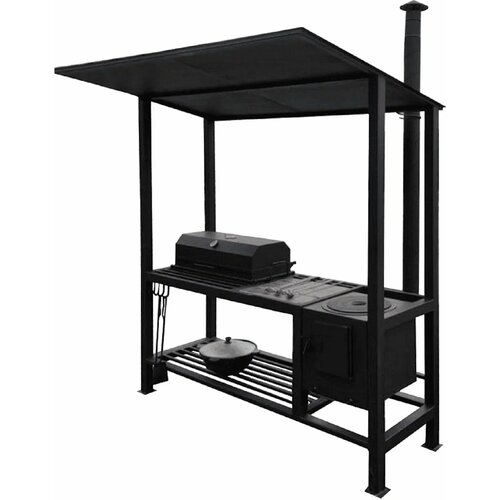 Мангал в стиле лофт AL 4 с крышкой барбекю и печкой 42*35