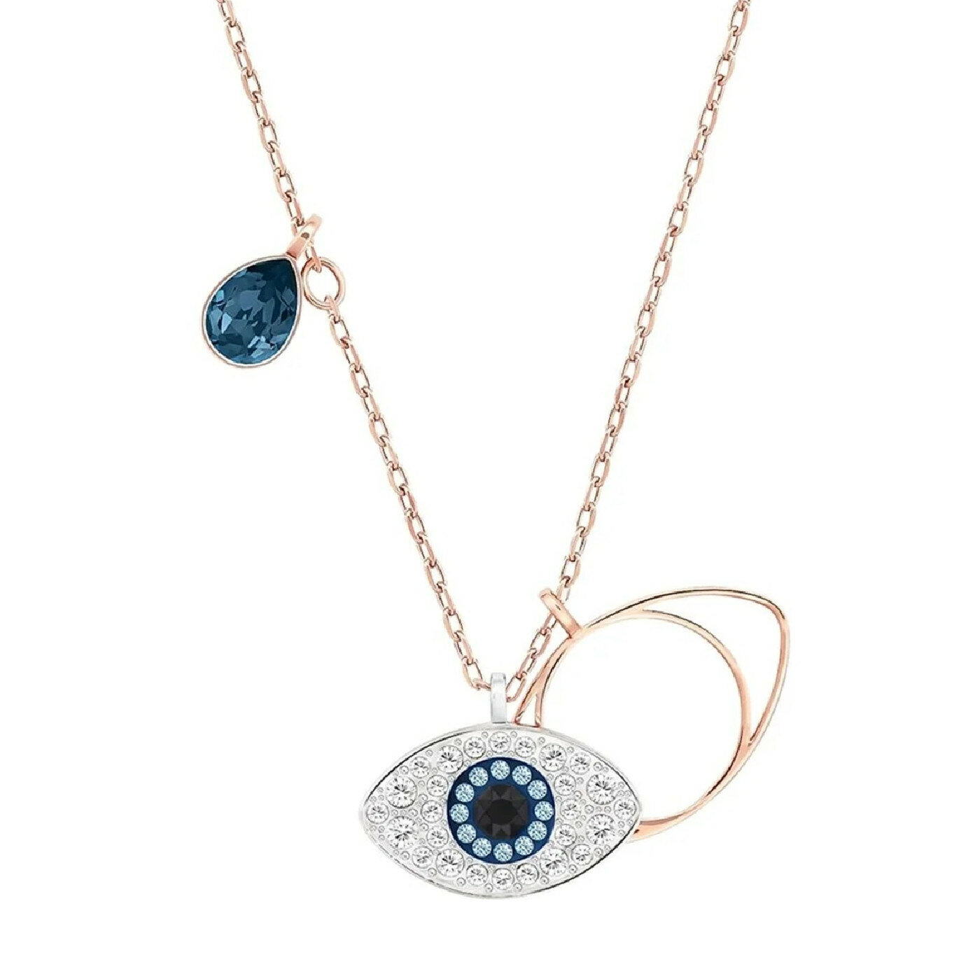 Колье SWAROVSKI, кристаллы Swarovski, длина 38 см, золотой, серебряный, синий — фото 1