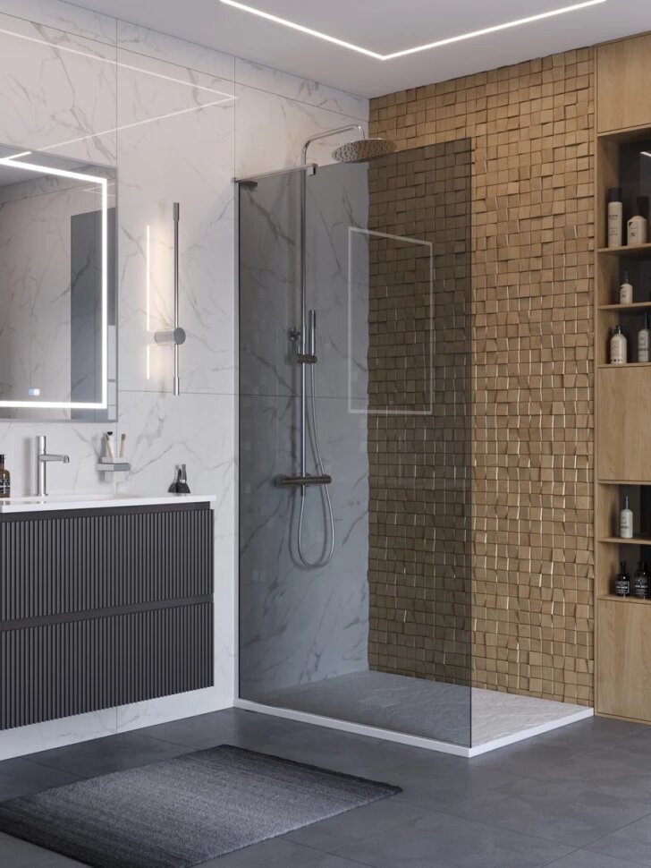 Душевая перегородка BelBagno Uno UNO-L-1-TB-100-GR-Cr 100 см, профиль хром, стекло графитовое