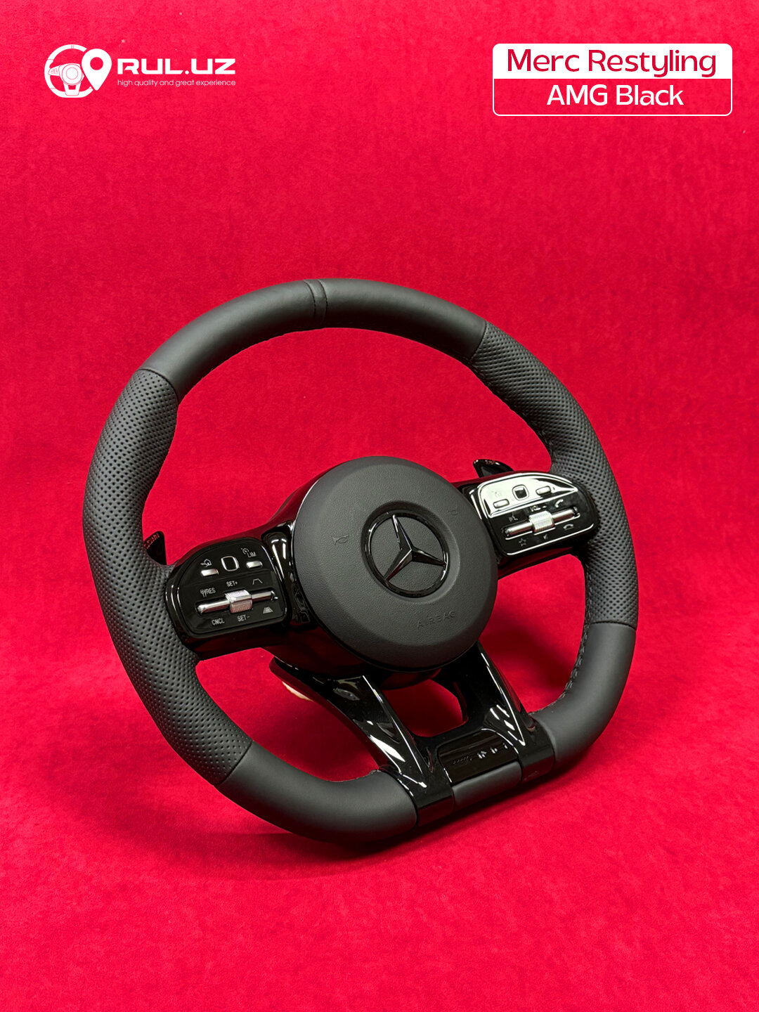 Руль "Mercedes Restyling AMG", чёрный, копия, многофункциональный