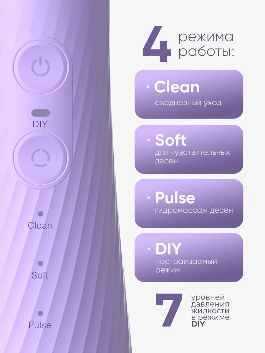 Ирригатор для зубов и десен Revyline RL 640 портативный, фиолетовый, мощный, для брекетов, для полости рта — фото 1