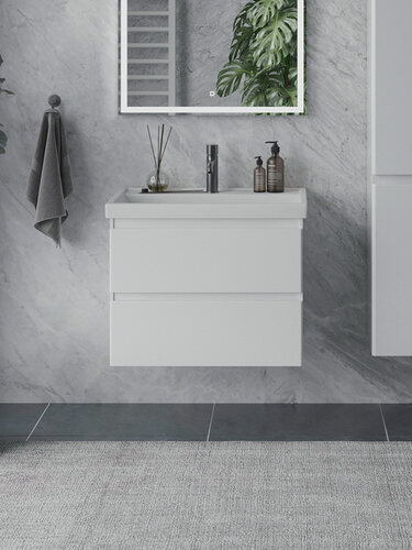 Изображение товара Тумба подвесная SanStar Riana 80 с раковиной Фостер 80 (комплект) для ванной комнаты, белая