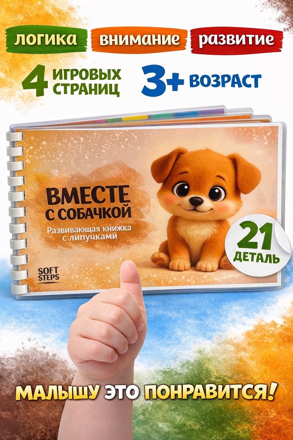 Книжка на липучках для детей, развивающая, обучающая, 3+