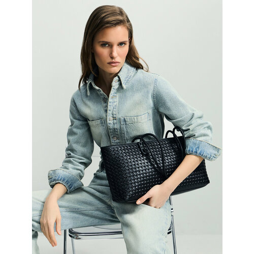 Сумка тоут Zarina фактура плетеная черный 4234₽