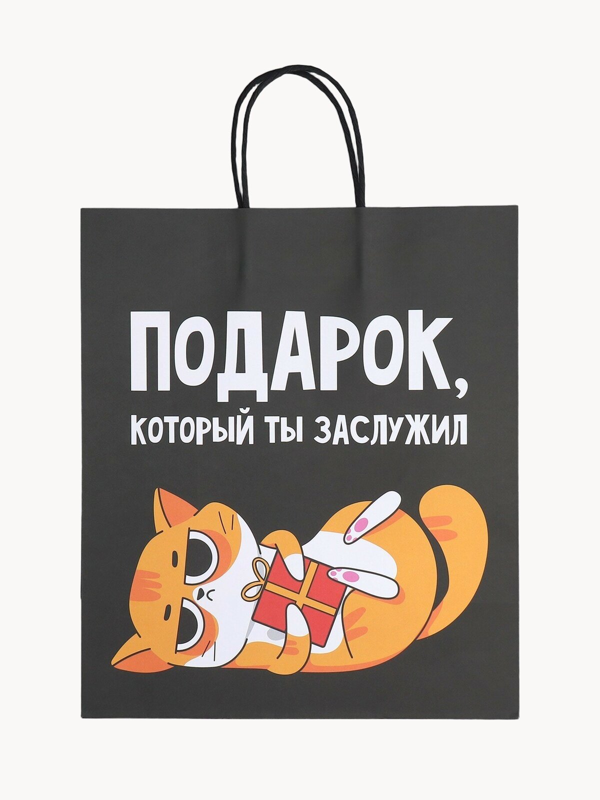 Пакет подарочный крафтовый «Киса», 28 × 32 × 15 см, черный, на подарок с приколом