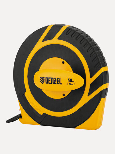 Изображение товара Рулетка геодезическая 50 м х 15 мм Denzel, закрытый корпус, фиберглассовая лента, кольцо-зацеп и быстрая намотка, 31292