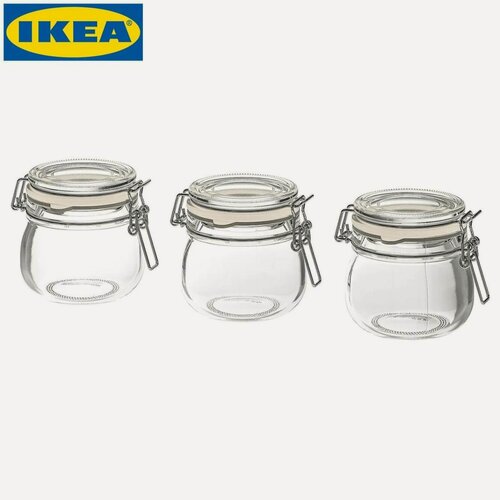 Изображение товара Банка с крышкой, 3 шт. 13 сл, прозрачное стекло, IKEA KORKEN коркен