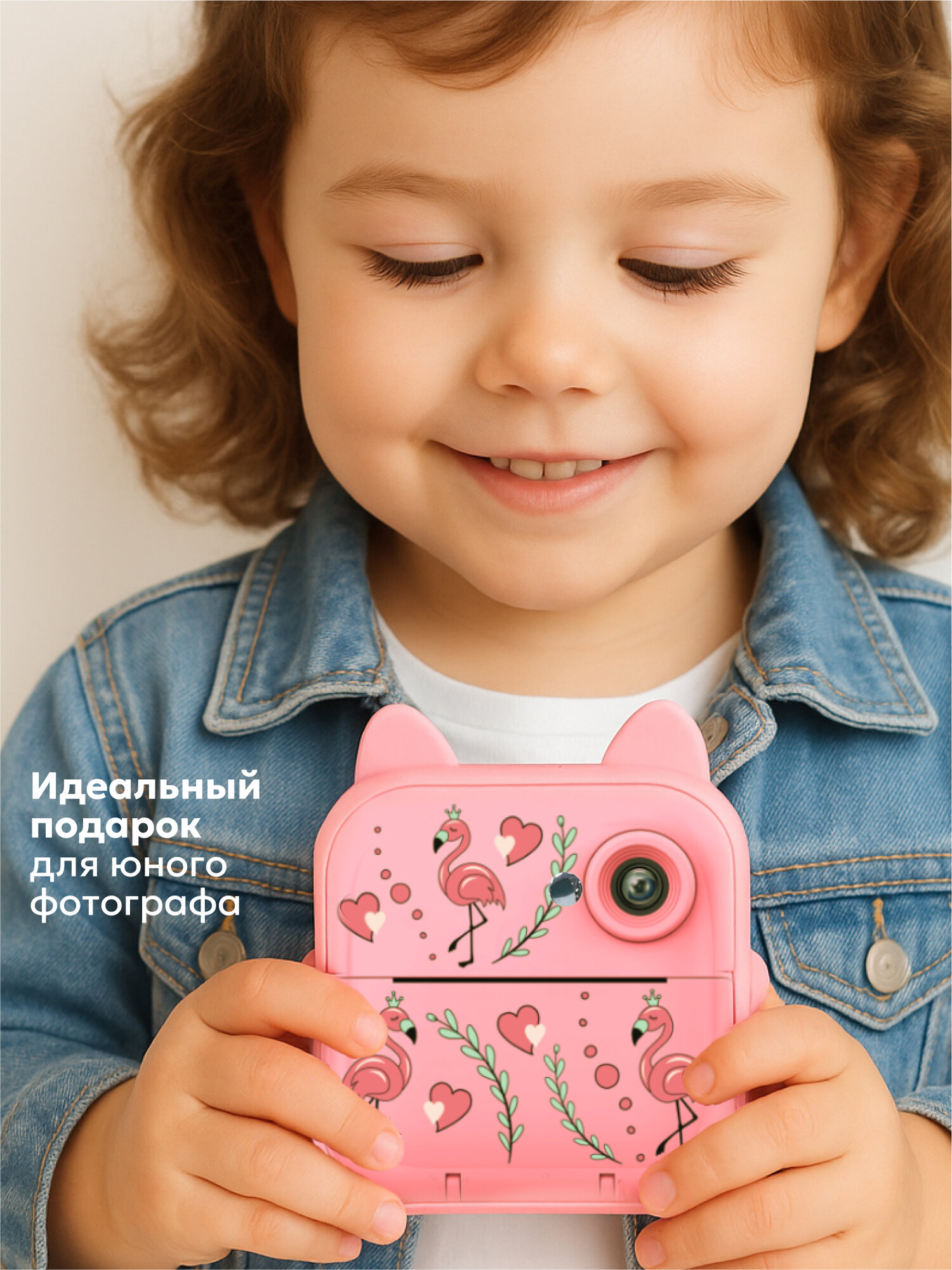 Фотоаппарат мгновенной печати Aimoto MagicCam полароид + 3 рулона бумаги, карта памяти 32 Гб, с моментальной печатью, детский для девочек и мальчиков, фламинго розовый — фото 1