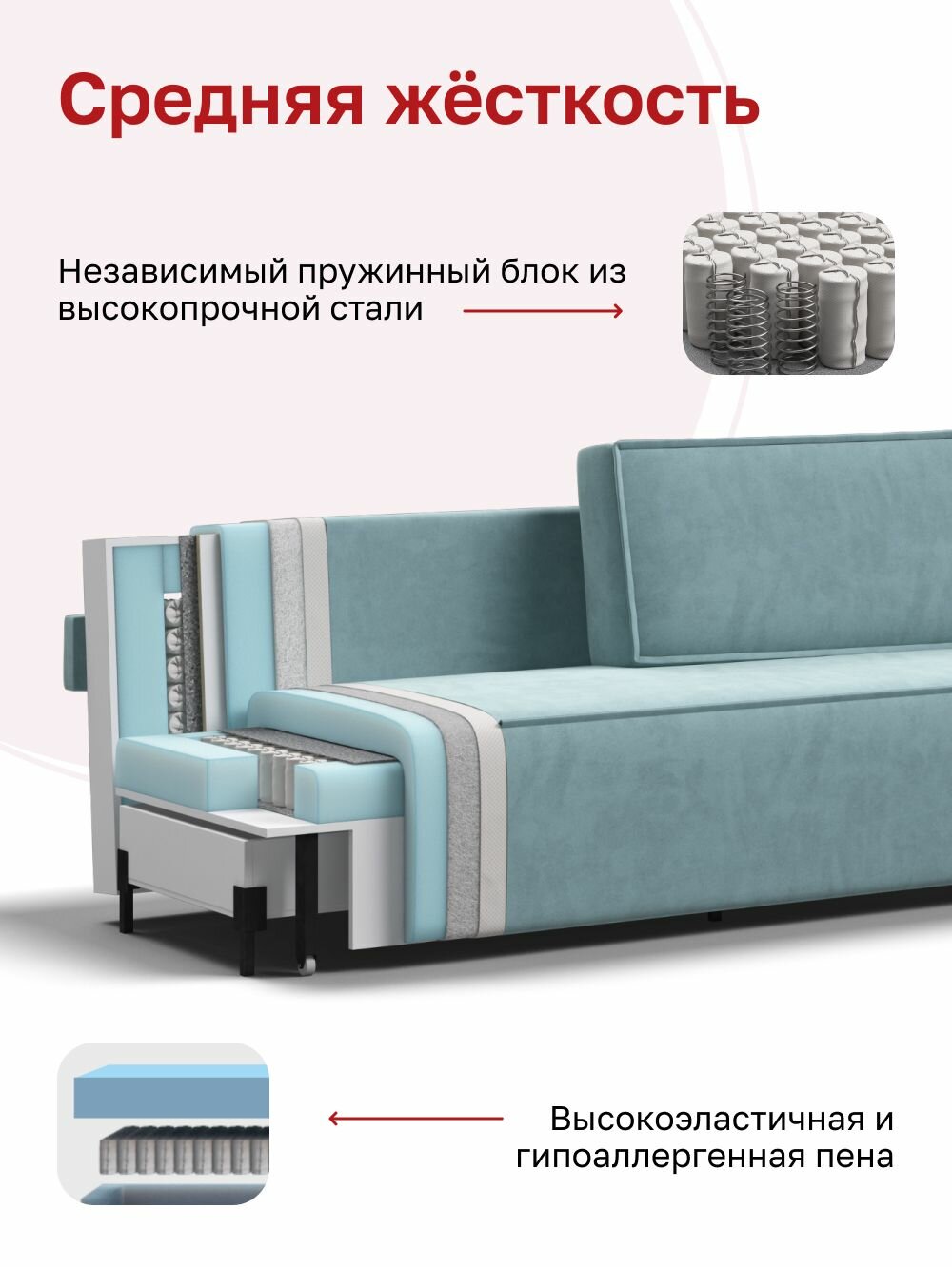 Диван-кровать с ящиком для хранения Лофт, еврокнижка, велюр Monolit аква, 220х95х90 см — фото 1