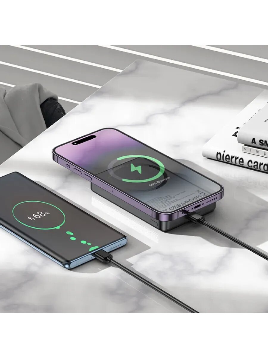 Портативный аккумулятор Hoco Q34, 10000 мАч, быстрая зарядка, серый, magsafe