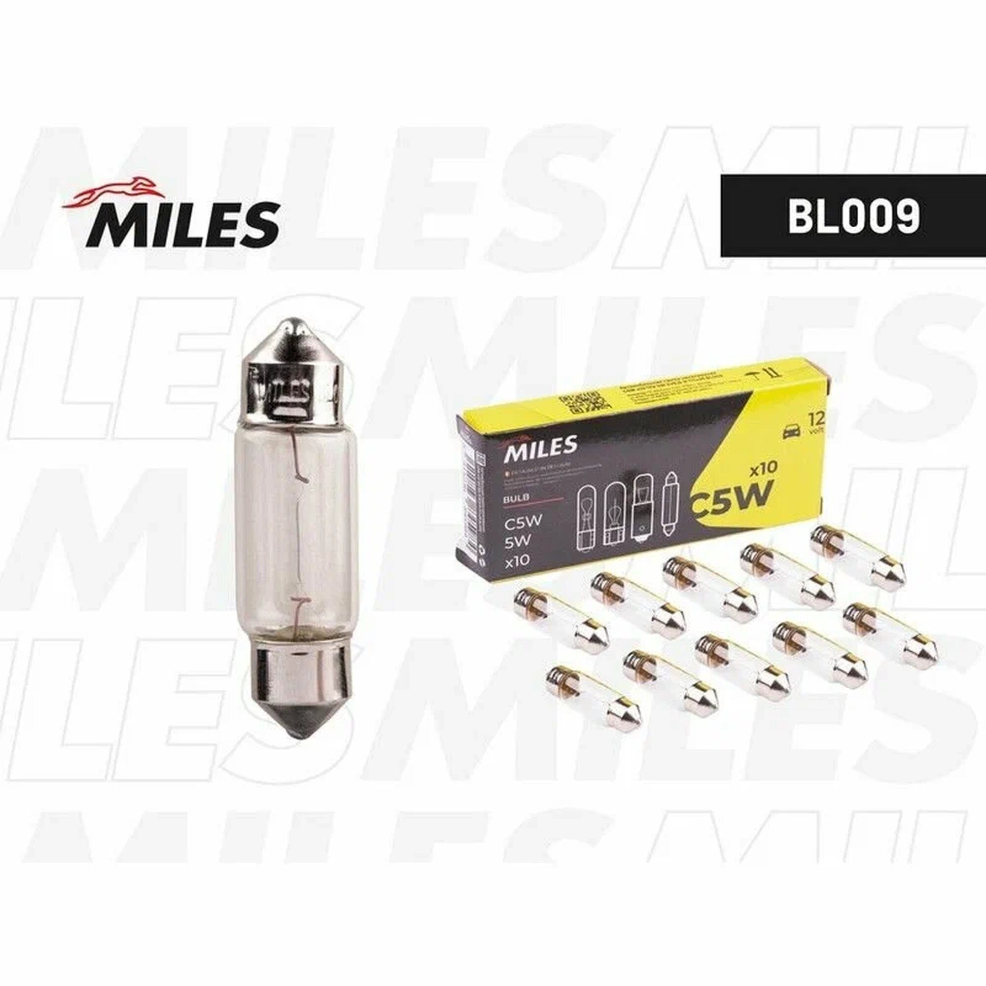 Лампа накаливания сигнальная MILES BL009 C5W 12V 5W SV85-8 T11x35 (1 шт.)