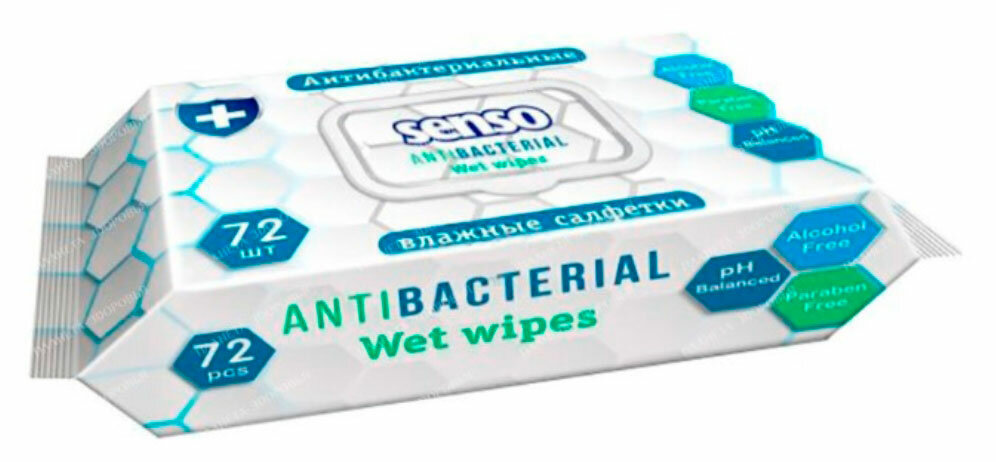 Салфетки влажные Senso антибактериальные 72 шт