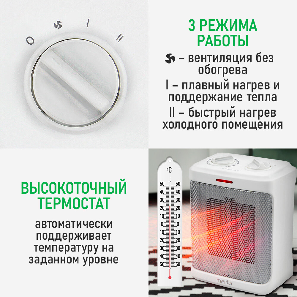 Обогреватель тепловая пушка тепловентилятор MARTA MT-2523 белый жемчуг — фото 1