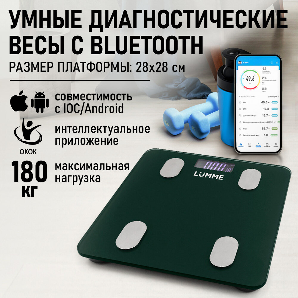 Весы напольные умные LUMME LU-1334 темный хризолит