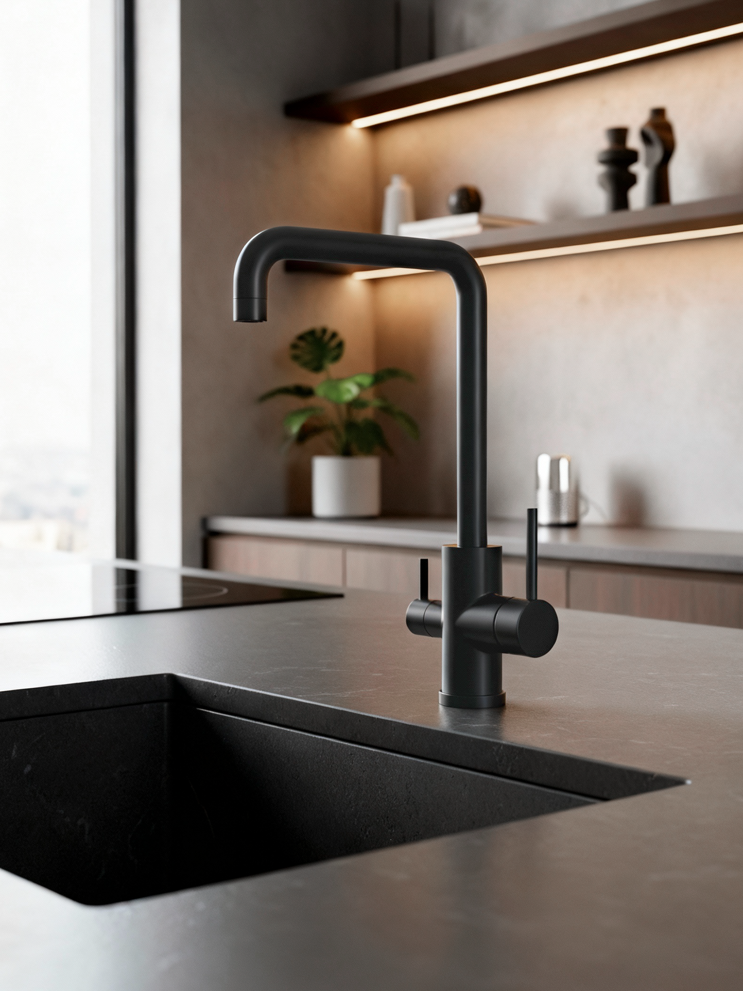 Смеситель для кухни с подключением фильтра черный