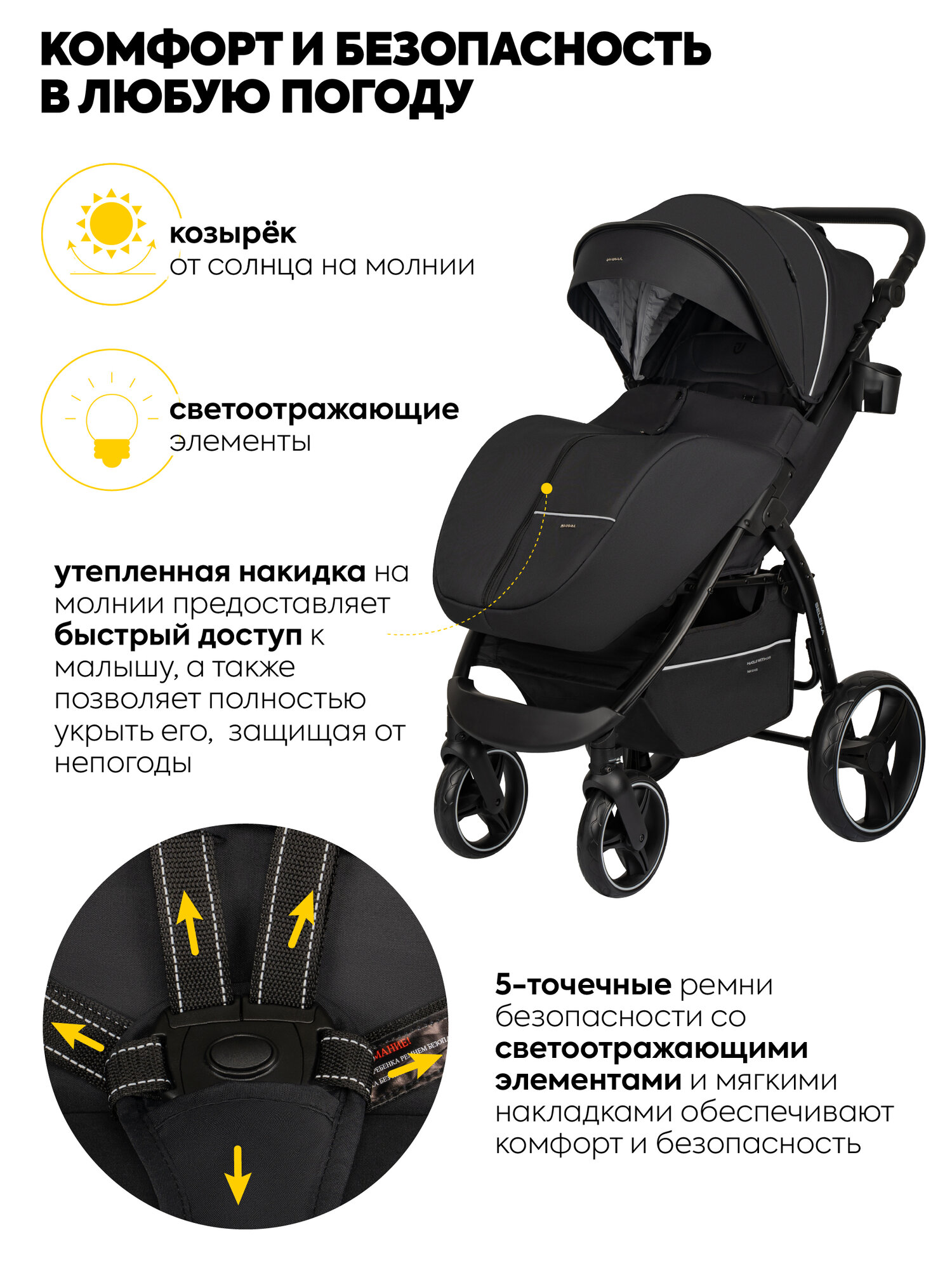 Картинки Коляска прогулочная детская Jovola SELENA 2025 с большими колесами, всесезонная, складная, черный