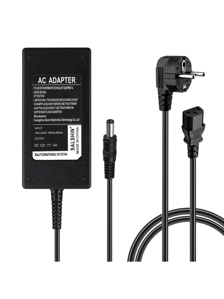 Мощный блок питания 12V 4A (48W) с разъемом 5.5x2.5 мм для различных устройств, камер, мониторов и роутеров