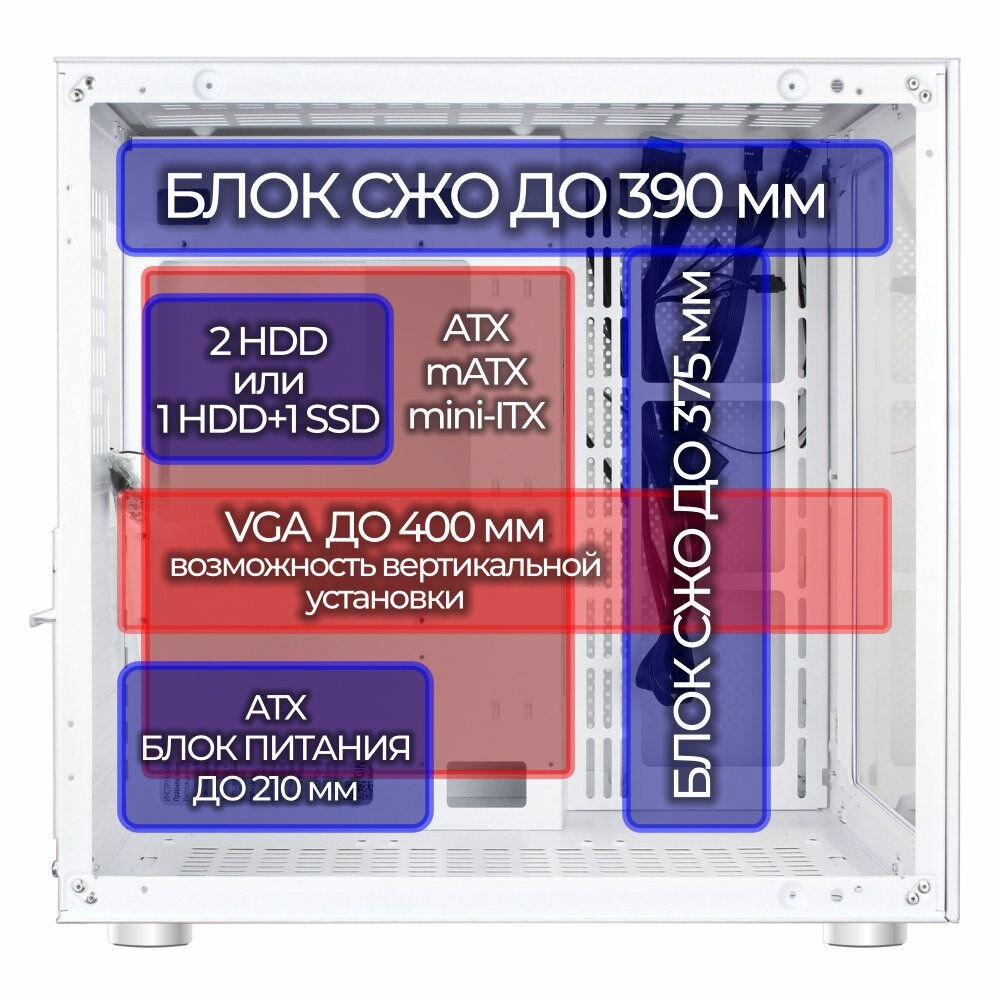 Корпус Ginzzu V560 ATX кубик, закаленное стекло, RGB подсветка — фото 1