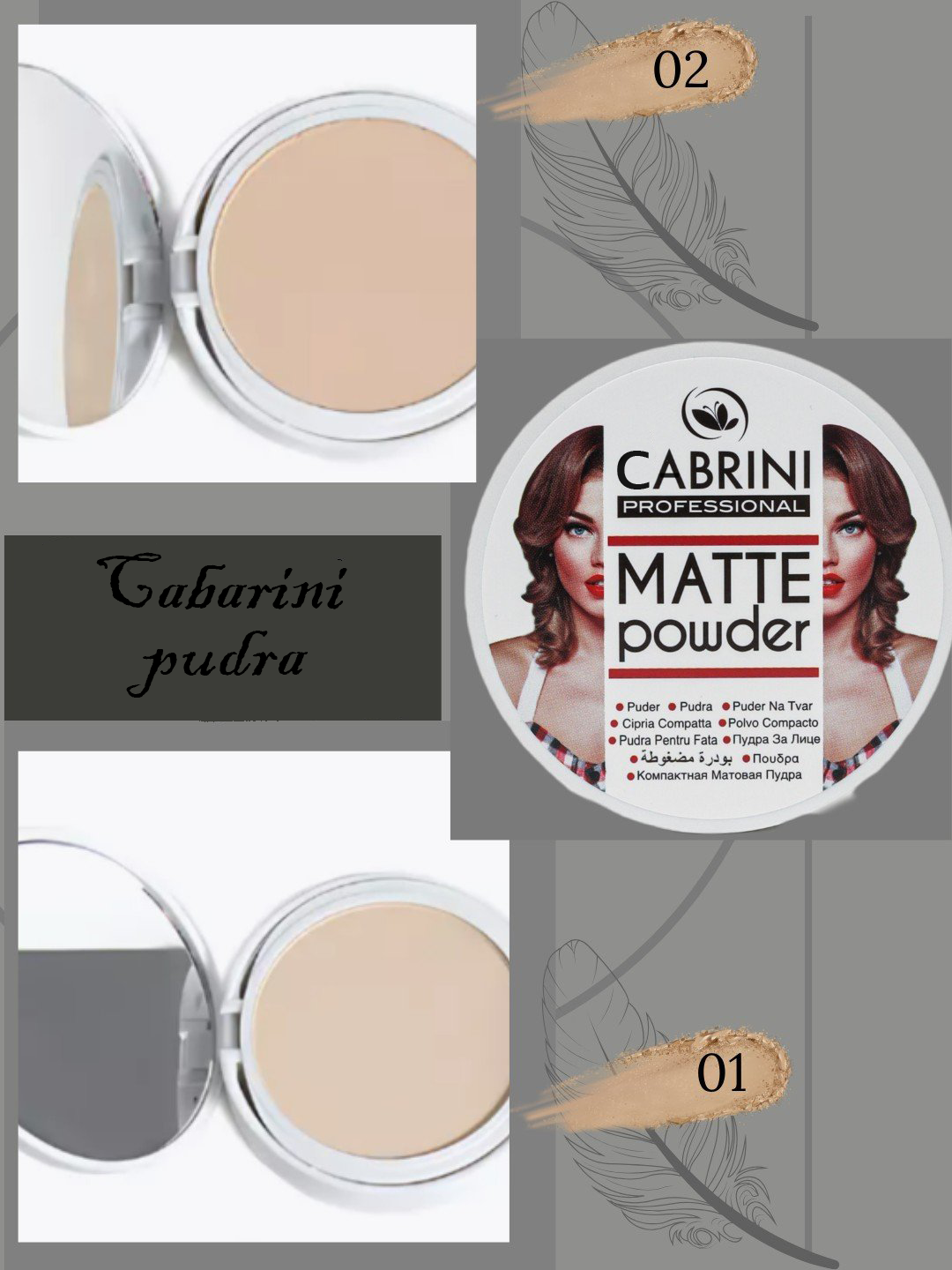 Пудра для лица, Cabrini Matte Powder, матовая пудра, водостойкая, 02 тон