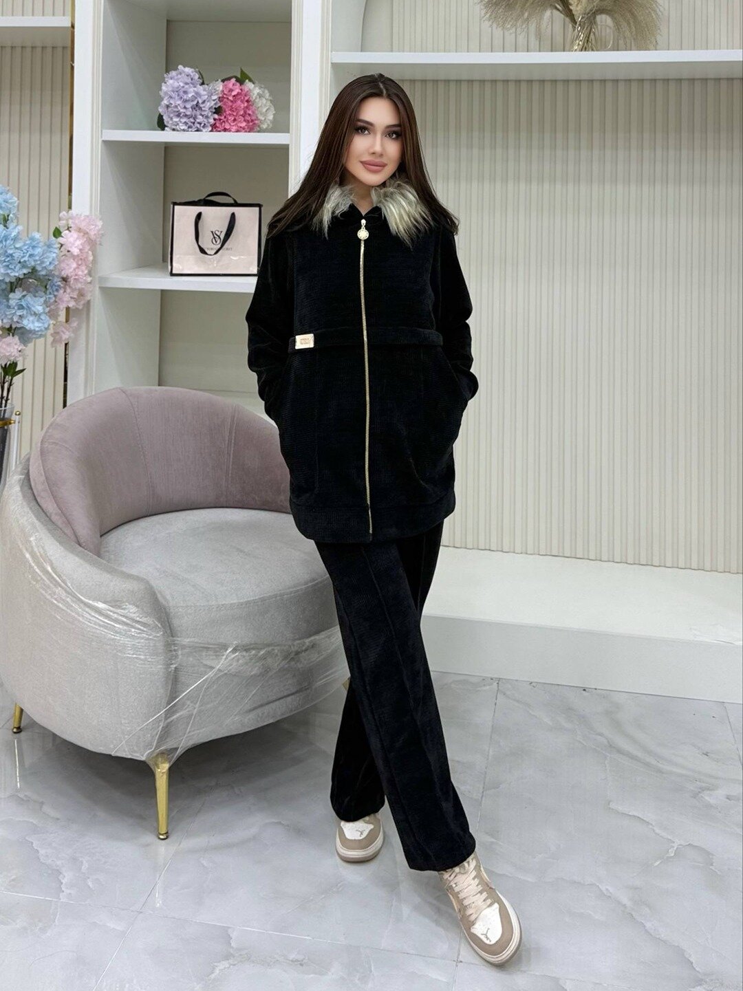 Платье  ayollar uchun uy kiyimi, ko'ylak komplekt, размер ovesize, 10 черный