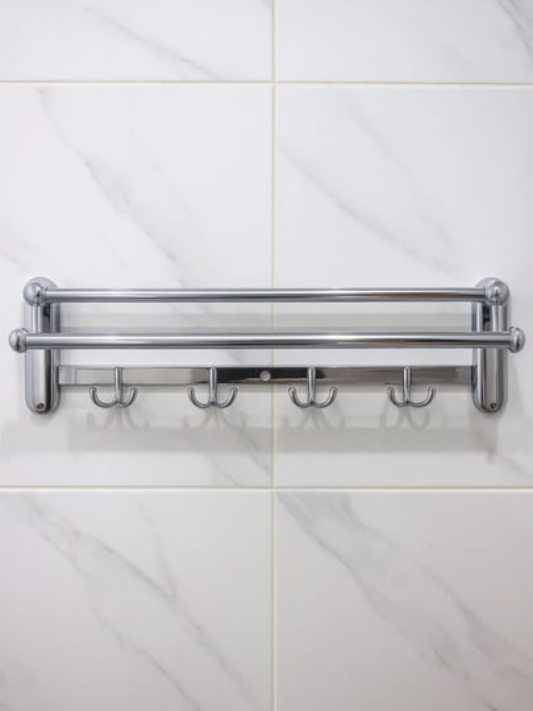 Двухъярусный настенный держатель для полотенец, с 5 крючками из нержавеющей стали