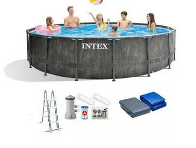 Каркасный бассейн INTEX 26742 GreyWood Prism Frame Premium 4.57 х 1.22 м