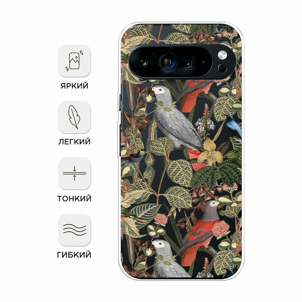 Чехол на Google Pixel 9 Pro XL / Гугл Пиксель 9 Про XL с принтом "Tropical pattern", прозрачный — фото 1