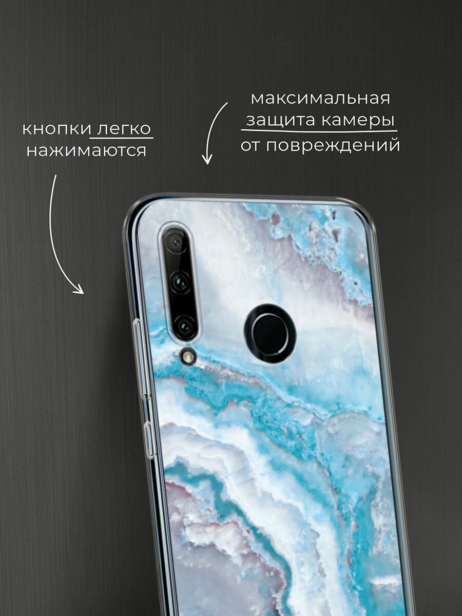 Чехол на Honor 10i/20 Lite 2019/20e/Huawei P Smart Plus 2019 / Хонор 10i с принтом "Нежно-голубой мрамор" — фото 1