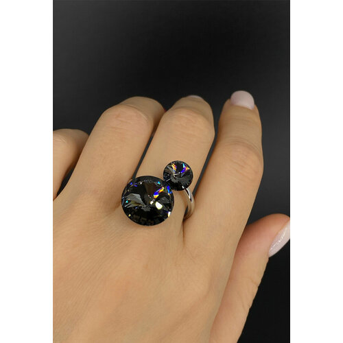 фото Кольцо amante crystal, кристаллы swarovski, безразмерное, серый