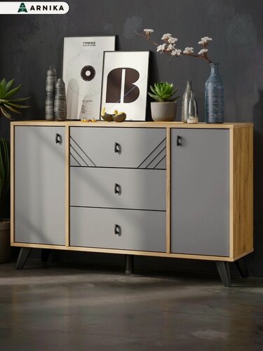 Изображение товара ARNIKA Комод с ящиками и полками для одежды Байкал 114х33,1х73.2 см, Дуб золотой, Графит