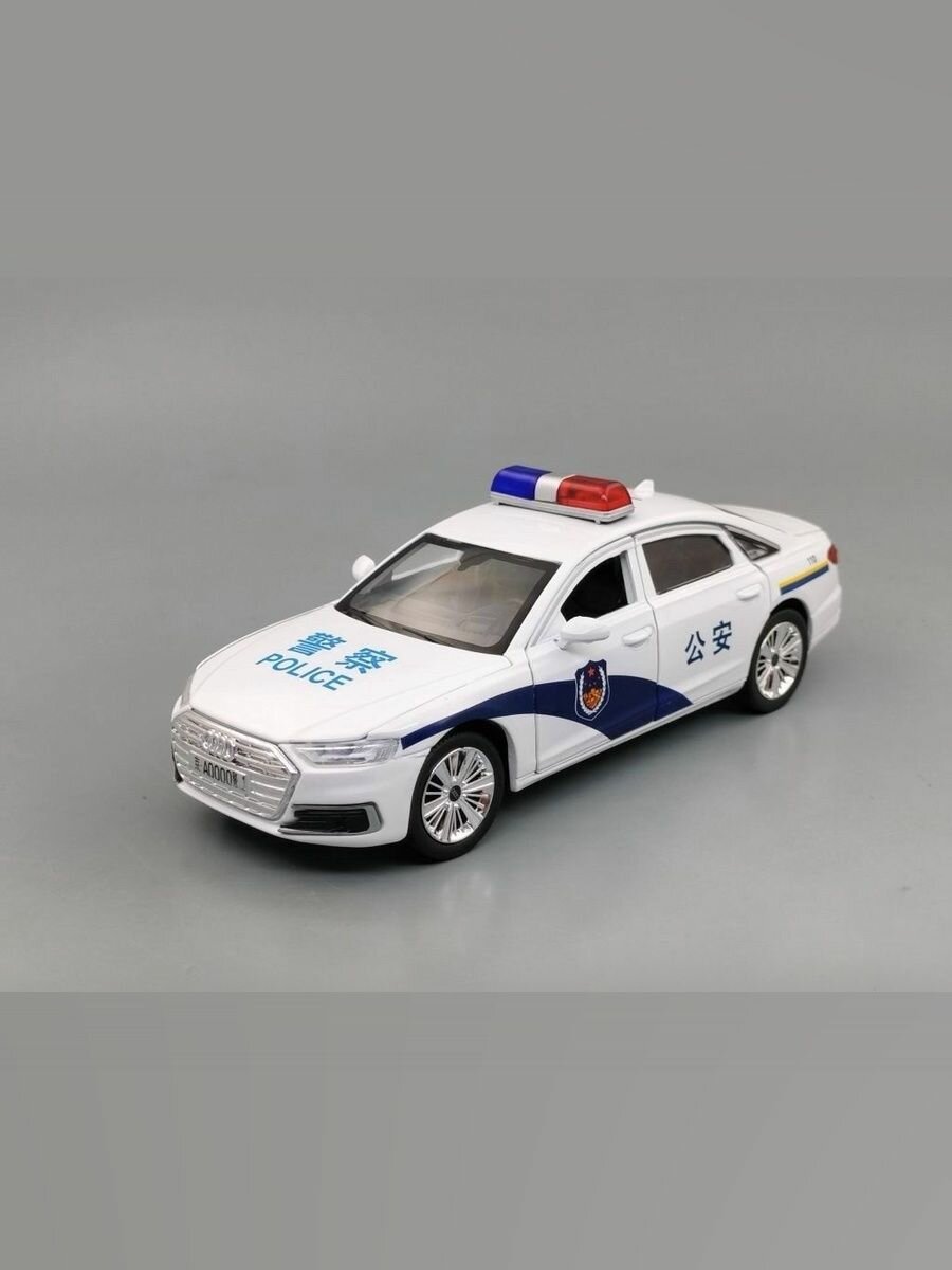 Металлическая инерционная машинка Audi А8 полиция 1:32 ( 17 см) со светом и звуком.