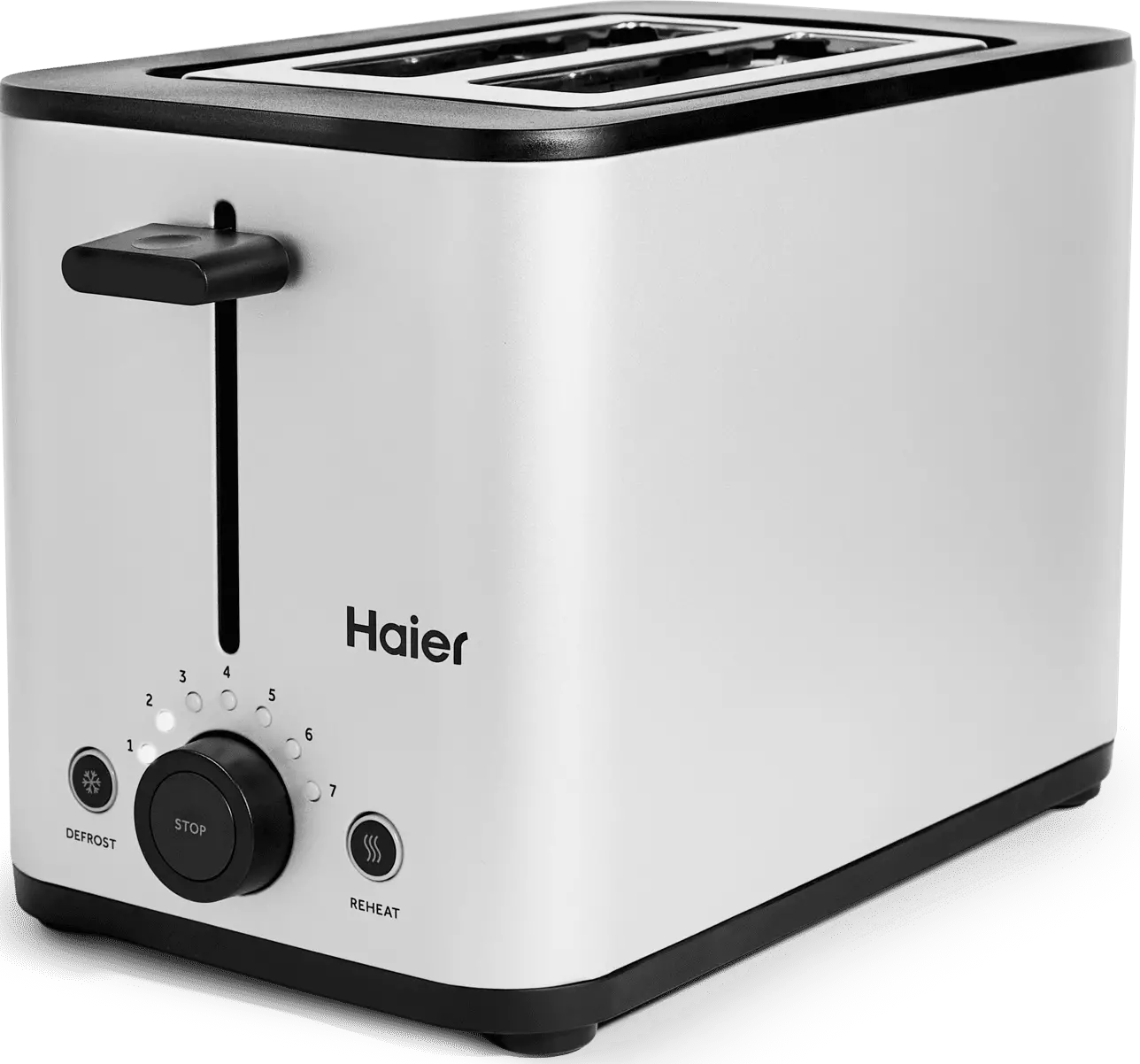 Тостер Haier HT-601, на два ломтика, 7 степеней поджаривания, 900 Вт, подогрев и разморозка, белый