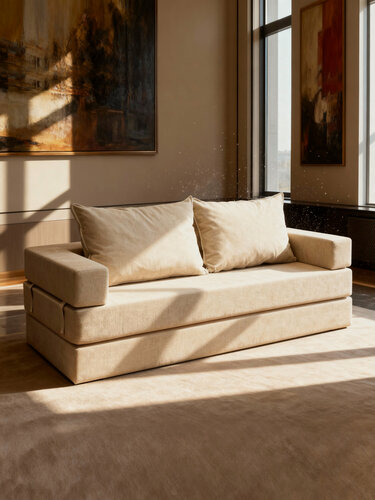 Изображение товара Бескаркасный диван "Брюссель-7", CityHD, бежевый велюр, спальное место 200х160, модульный