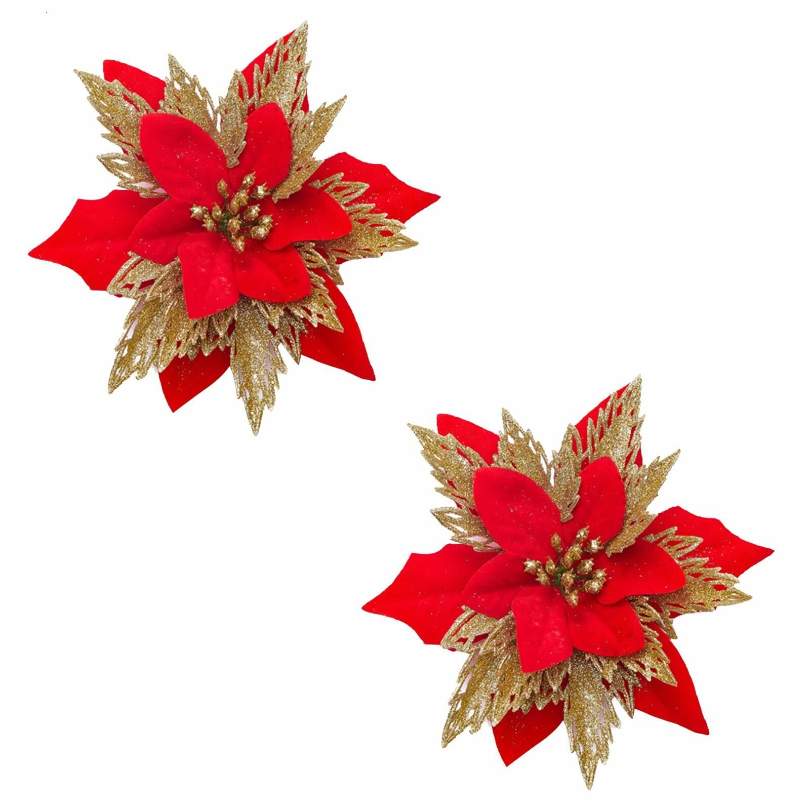 2 шт. 15 см Рождественские цветы пуансеттия Красный и золотистый