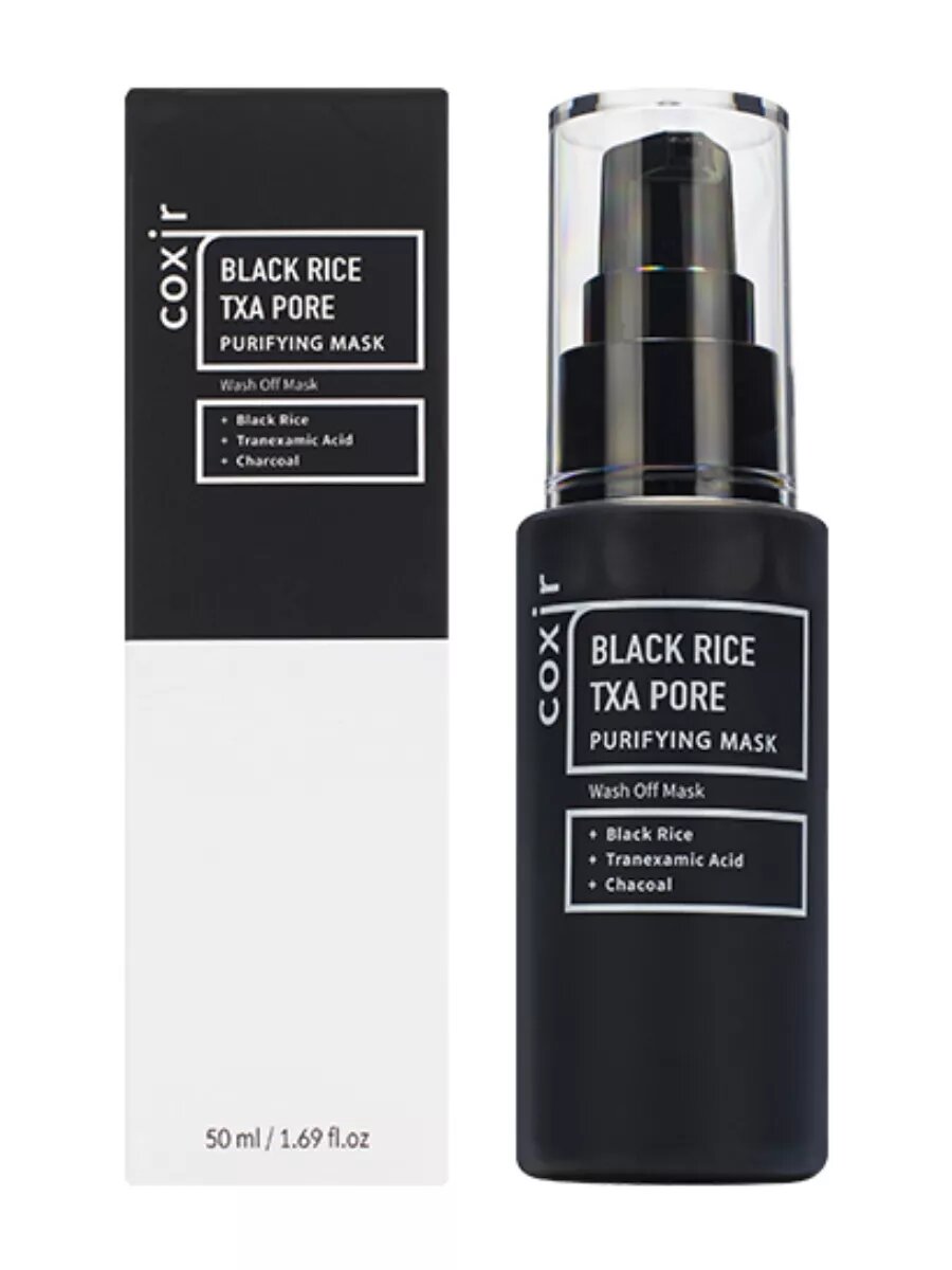 Очищающая маска для лица с черным рисом, глубокое очищение Корея, 50 мл COXIR
