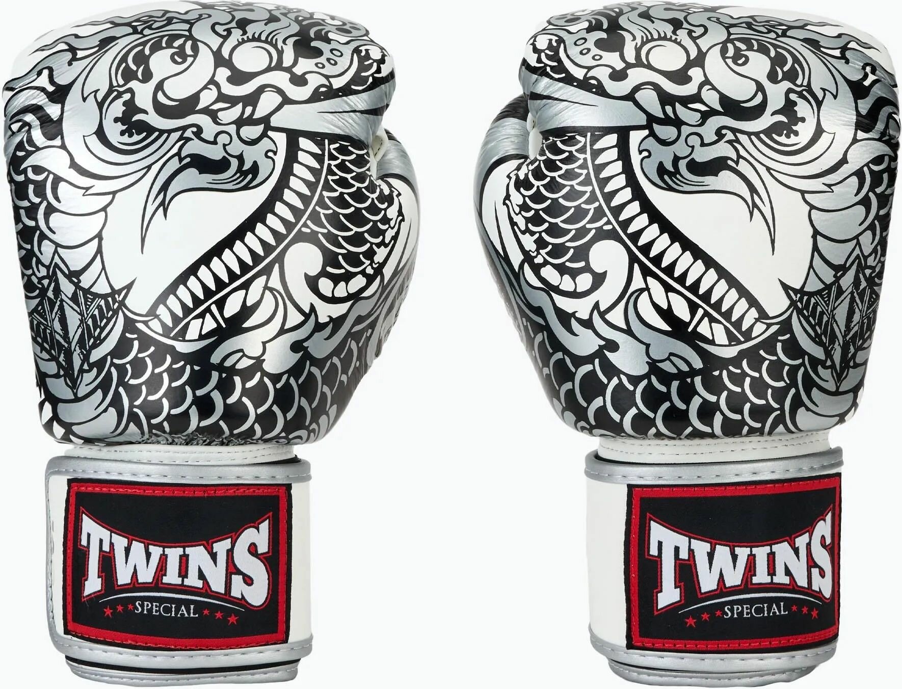 Боксерские перчатки Twins Special FBGV52 Dragon white silver 14 унций