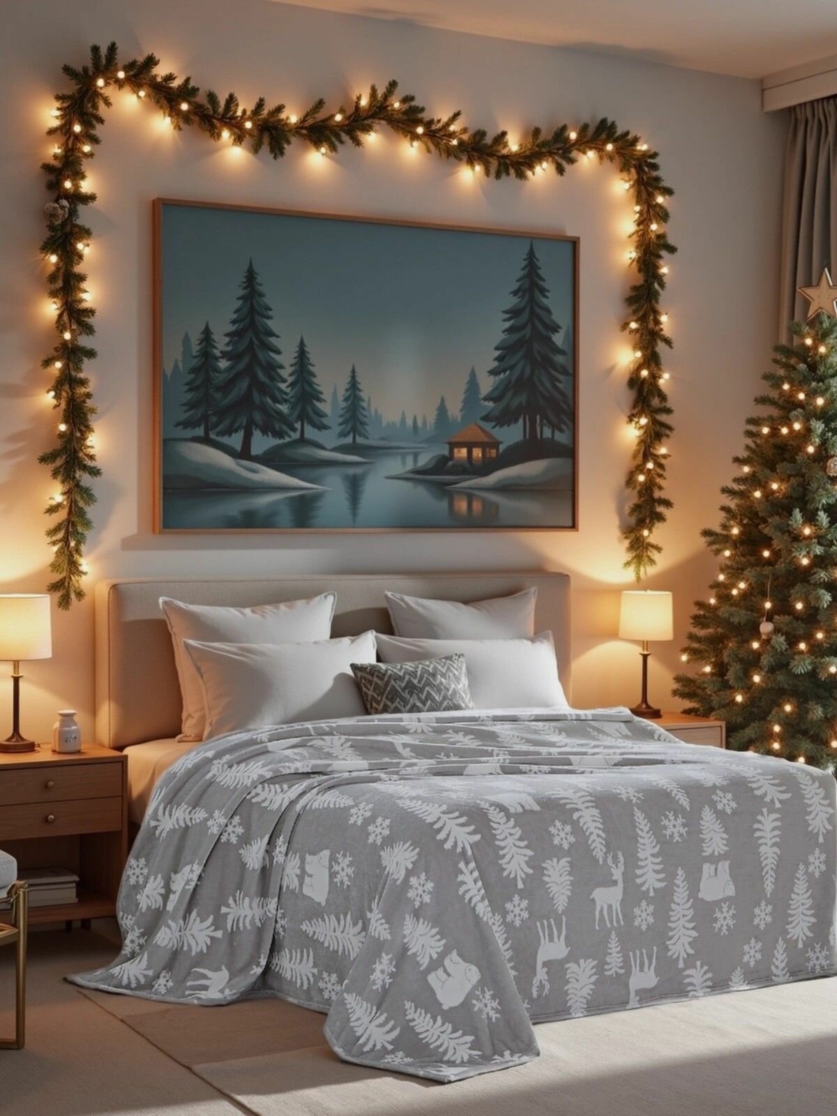 Плед новогодний 200х220 двуспальный евро Cleo покрывало на кровать и диван велсофт