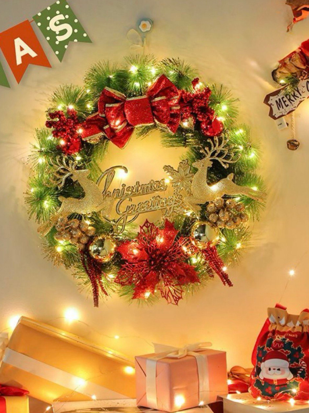 Новогодний светящийся венок 40 см для двери, окон и праздничного декора
