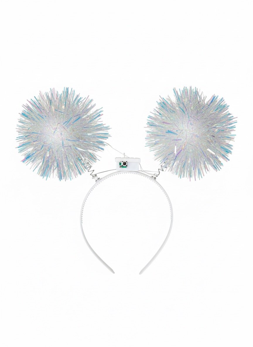 Новогодний ободок, с LED-огнями и помпонами, из пластика и текстиля