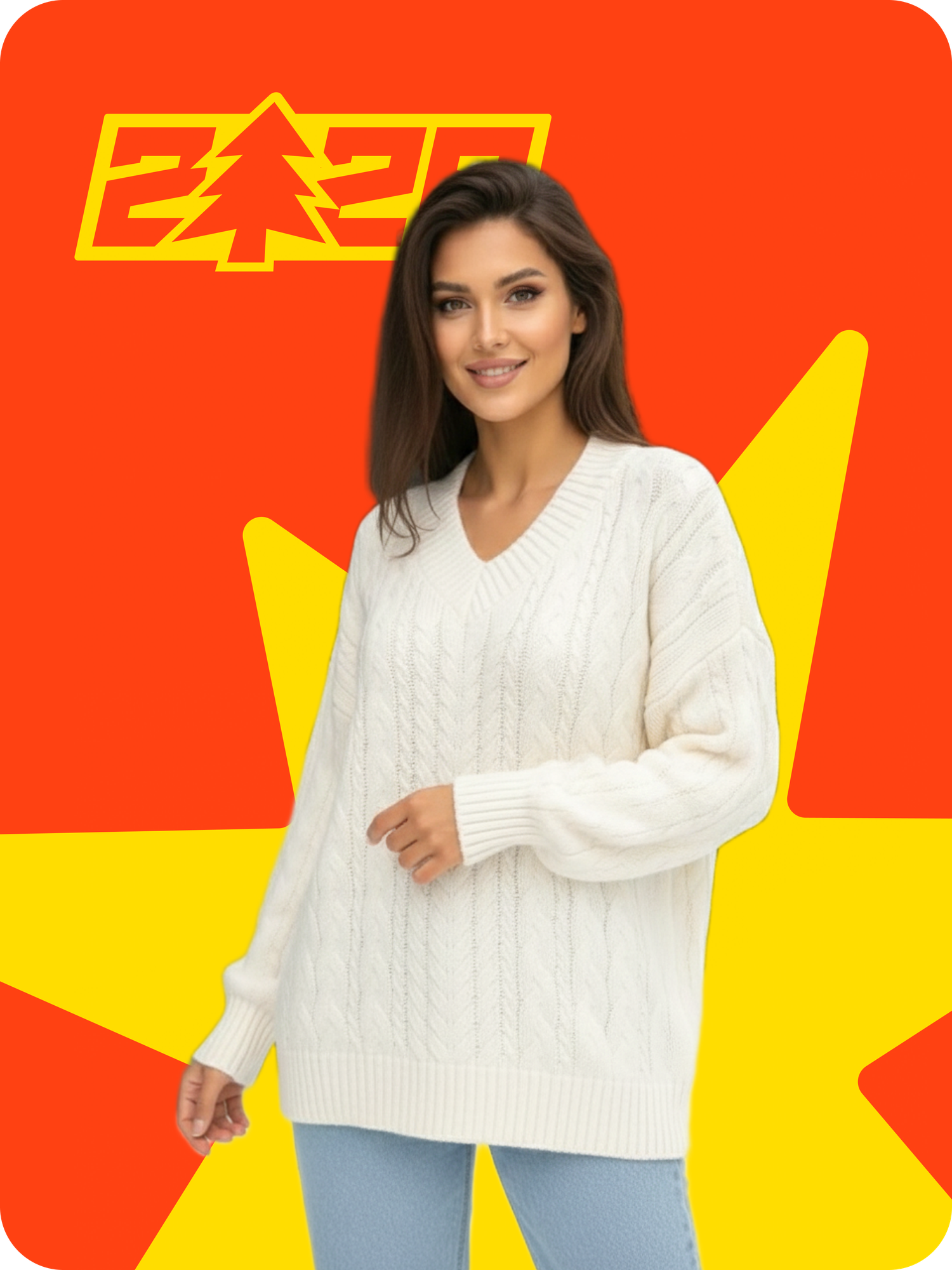 Свитер  Женский объёмный свитер с фактурной вязкой и V-образным вырезом