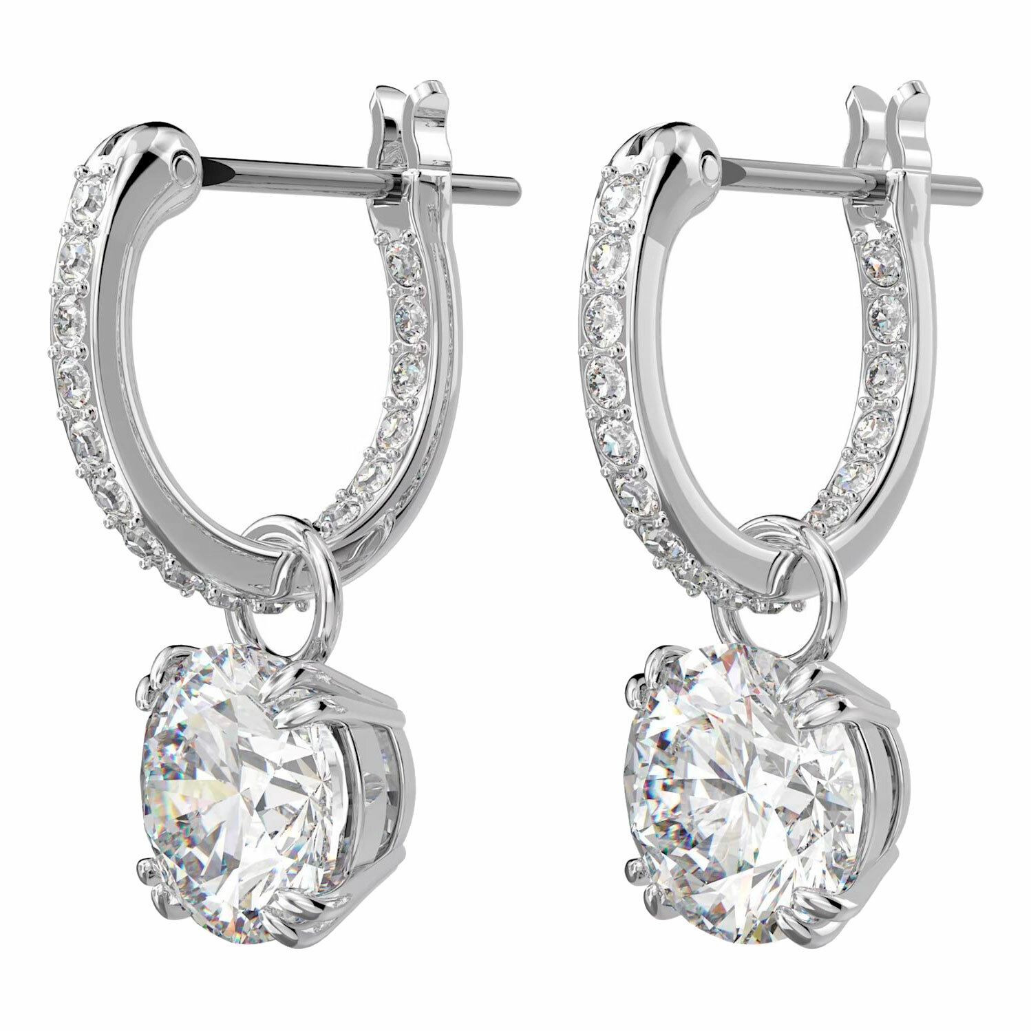 Серьги SWAROVSKI, кристаллы Swarovski, размер 18 мм, серебряный — фото 1