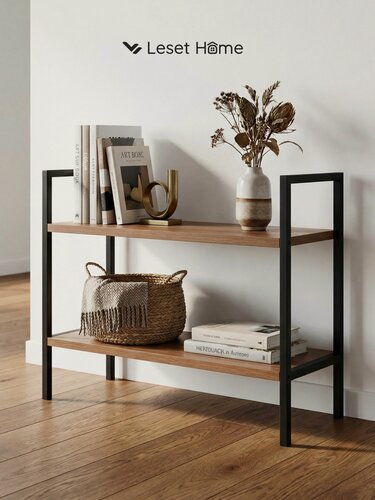 Изображение товара Стеллаж лофт Leset "Стилвуд 22", стеллаж для книг с полками, металл/ЛДСП, черный, орех лион