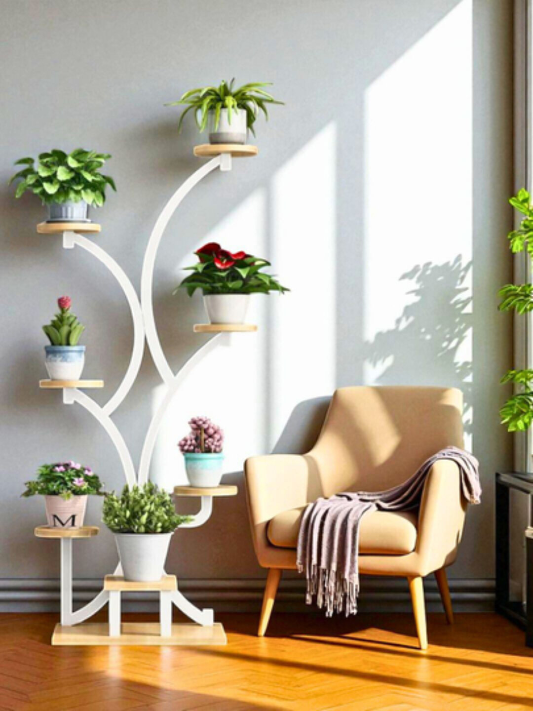 Металлическая подставка для цветов — многоярусная этажерка для растений, цветочная стойка - Белый